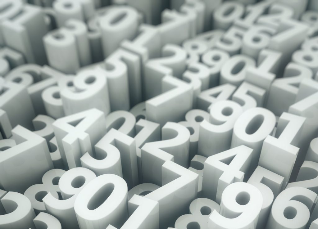 Array of extruded digits with shallow depth of field