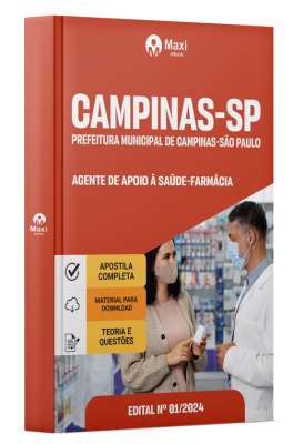Apostila Prefeitura de Campinas-SP 2024 - Agente de Apoio à Saúde - Farmácia