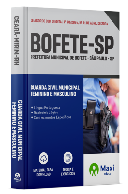 Apostila Prefeitura de Bofete - SP - 2024 - Guarda Civil Municipal Feminino e Masculino