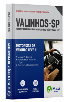 Apostila Prefeitura de Valinhos - SP - 2024 - Motorista de Veículo Leve II