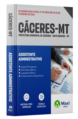 Apostila Prefeitura de Cáceres - MT - 2024 - Assistente Administrativo