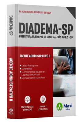 Apostila Prefeitura de Diadema  - SP - 2024 - Agente Administrativo II