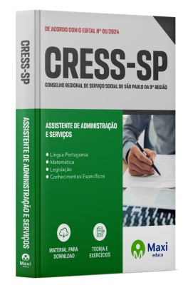 Apostila CRESS-SP - 2024 - Assistente De Administração E Serviços – Áreas De Trabalho: Biblioteca/Fiscalização/Inscrição/ Cobrança/Secretaria