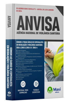 Apostila ANVISA - 2024 - Comum a todas áreas de Especialista em Regulação e Vigilância Sanitária - Área 1,Área 2,Área 3 e  Área 4