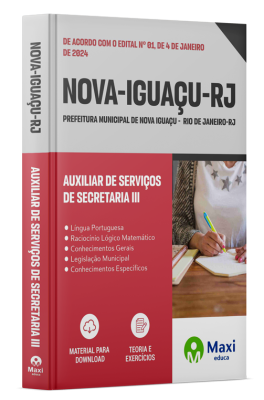 Apostila Prefeitura de Nova Iguaçu - RJ - 2024 - Auxiliar De Serviços De Secretaria III