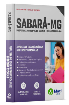 Apostila Prefeitura de Sabará - MG - 2024 - Analista De Educação Básica (Aeb) – Inspetor Escolar