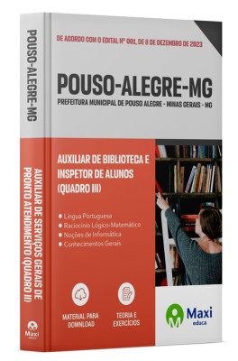 Apostila Prefeitura de Pouso Alegre - MG - 2023 - Auxiliar de Biblioteca e Inspetor de Alunos (Quadro III)