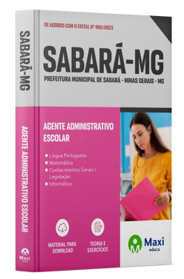 Apostila Prefeitura de Sabará  - MG - 2023 - Agente Administrativo Escolar