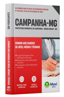 Apostila Prefeitura de Campanha-MG 2023 - Comum aos cargos de Nível Médio e Técnico