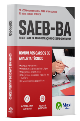Apostila SAEB-BA - 2023 - Analista Técnico - Administrativo e Analista Técnico - Administrativo/Administração, Matemática, Economia ou Gestão em Recursos Humanos