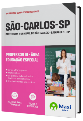 Apostila Prefeitura de São Carlos  - SP - 2023 - Professor III - Área Educação Especial