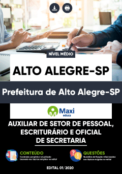 Apostila Prefeitura de Alto Alegre-SP - Auxiliar de Setor de Pessoal, Escriturário e Oficial de Secretaria