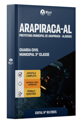 Apostila Prefeitura de Arapiraca-AL 2025 - Guarda Civil Municipal 3ª Classe