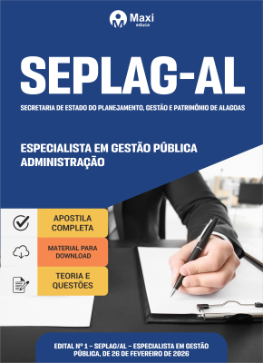 Apostila SEPLAG-AL 2026 - Especialista em Gestão Pública - Especialidade: Administração