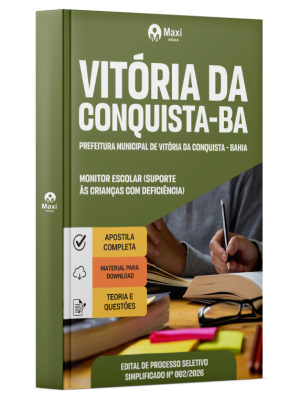 Apostila Prefeitura de Vitória da Conquista em PDF - BA 2026 - Monitor Escolar (Suporte às Crianças com Deficiência)