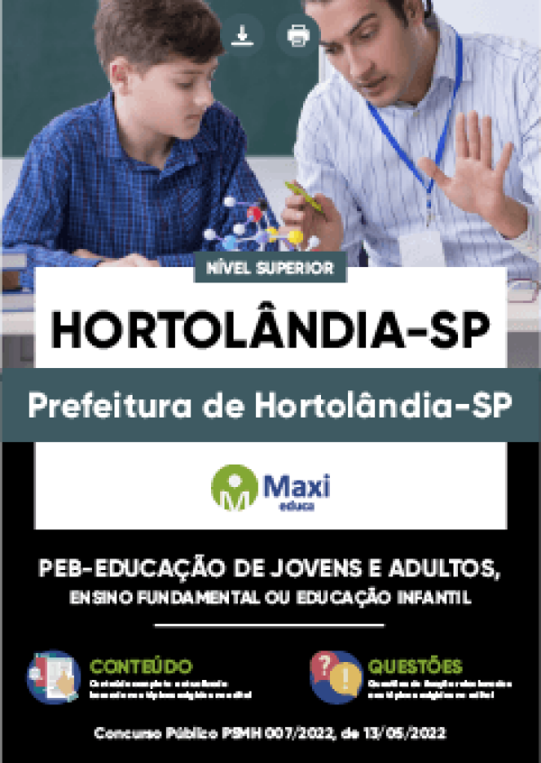 Apostila Digital em PDF da Prefeitura de Hortolândia-SP - PEB - Educação de Jovens e Adultos, Ensino Fundamental ou Educação Infantil
