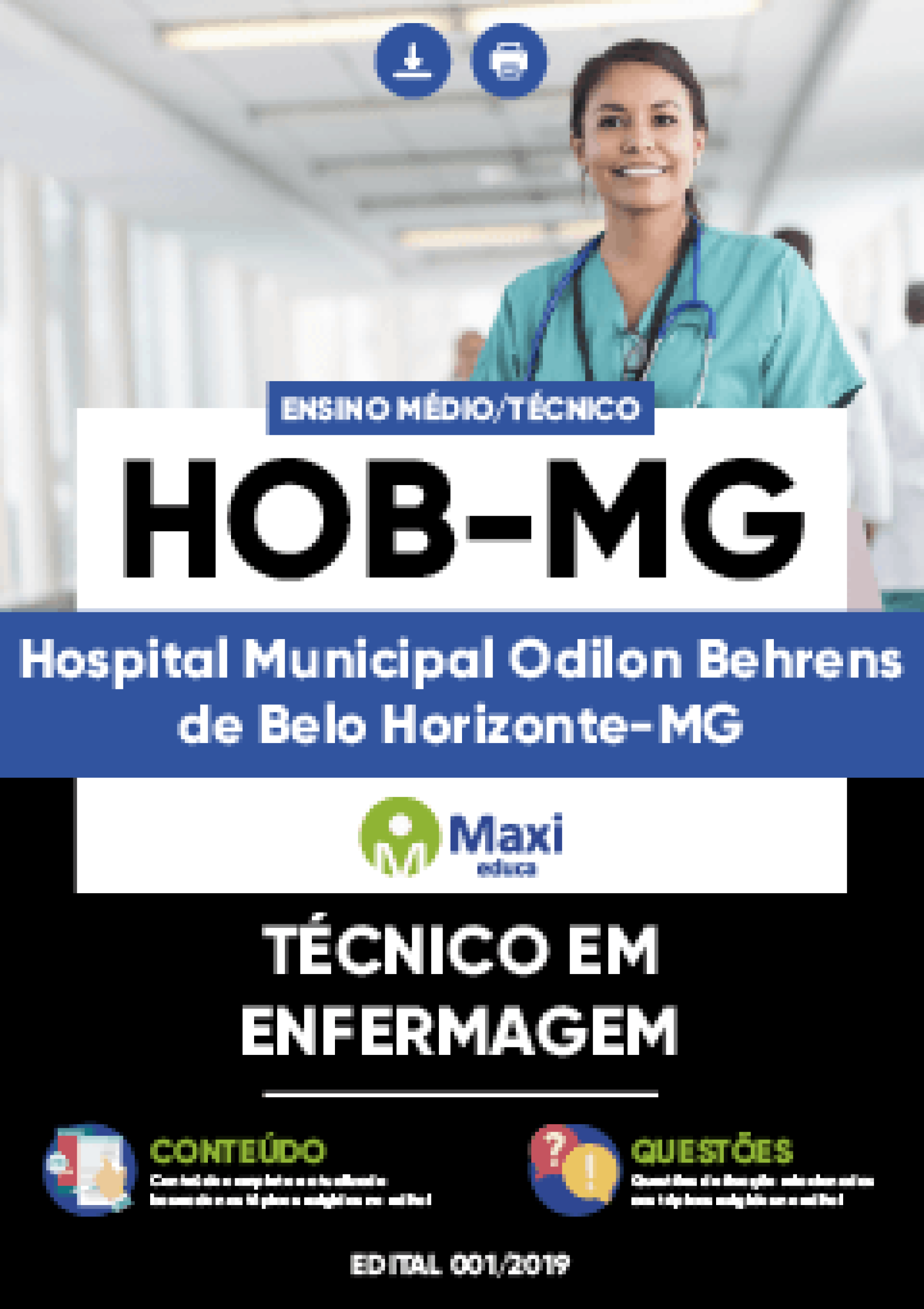 Capa - Apostila Digital em PDF do Hospital Municipal Odilon Behrens de Belo Horizonte-MG - HOB-MG - Técnico em Enfermagem