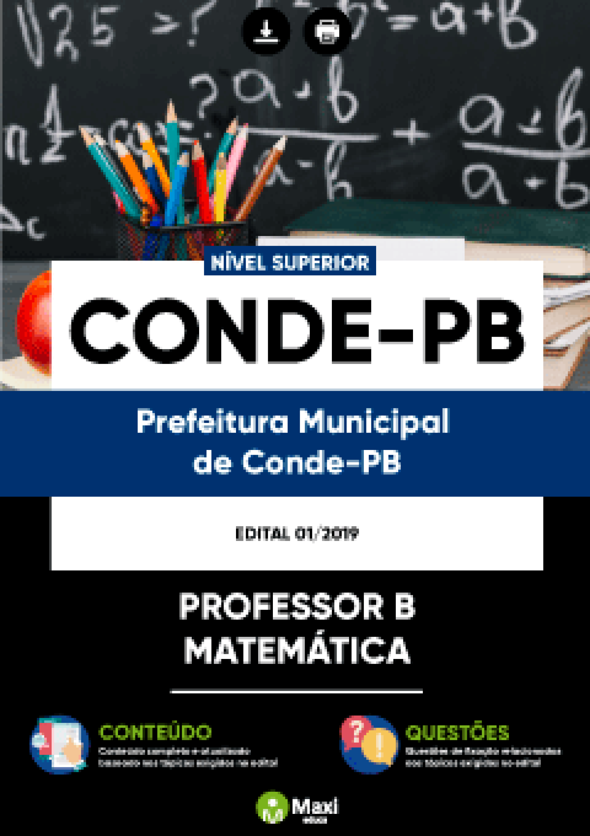Capa - Apostila Digital em PDF da Prefeitura do Conde - PB - Professor B - Matemática