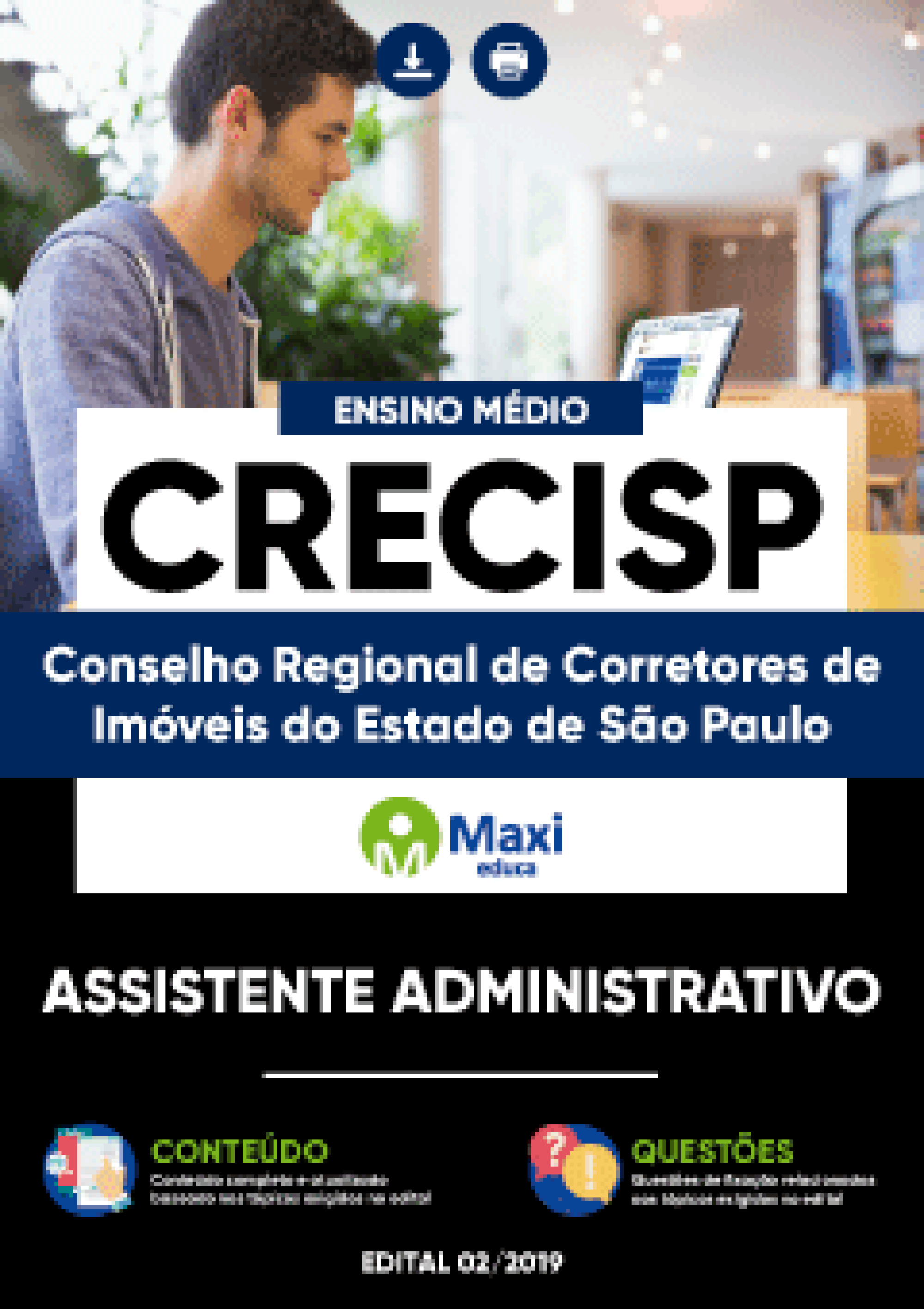 Capa - Apostila Digital em PDF do Conselho Regional de Corretores de Imóveis do Estado de São Paulo - CRECISP - Assistente Administrativo
